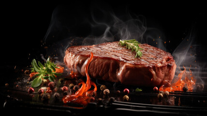 deluxe steak ,dramatic studio lighting and shallow depth of field placed