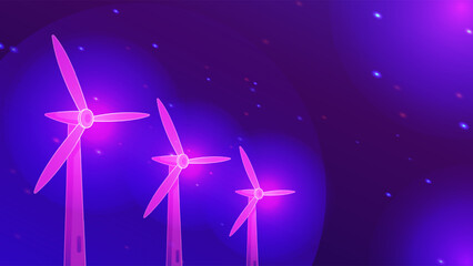 Wind turbine and solar cell technology low poly wireframe on purple background. renewable energy sources digital concept. Vector illustration fantastic hi tech design. © nuttawutnuy