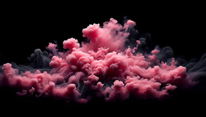 Fototapeta premium Very light and translucent neon pink smoke on a black background