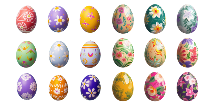 set of colors easter eggs. Assorted Hand-Painted Floral Easter Eggs Collection. 
