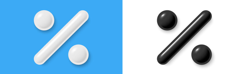 Percent discount 3d sign. Percentage, sale, promotion concept set. Realistic symbol for business marketing and discounts. Yellow percent 3d symbol. Shop offer discount sign. Vector illustration