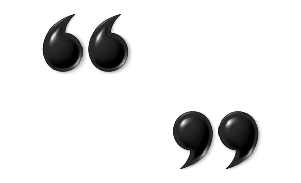 Double quote mark 3d icons. Set of quotation marks, black double comma sign. Information quote design. Comment message and citation, quotation decoration. Vector illustration