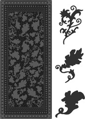 Gothic floral decorated moulding stylized drawing. Ornamental detailed pattern illustration. European medieval decorated stripe.; vector - obrazy, fototapety, plakaty