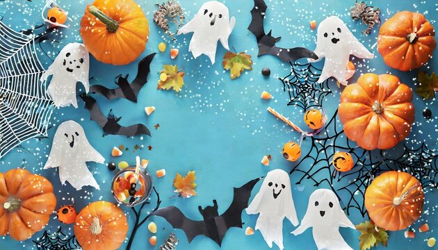 halloween background with pumpkin bat and spider web 