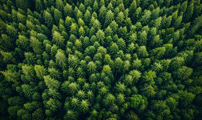 Lush Coniferous Forest Canopy, Aerial View, Rich Green Textures - obrazy, fototapety, plakaty
