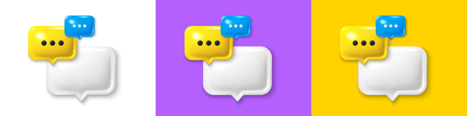 Set of 3d chat speech bubble icons. Speak bubble text, chatting box, group chat dialog icon. 3d speech bubbles with ellipsis. Message box, talk cloud and think bubble. Vector illustration
