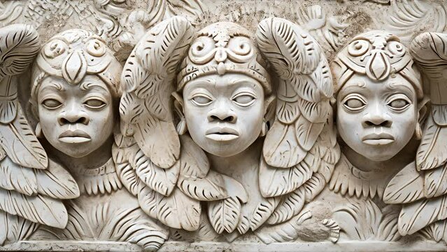 The Azande people of Africa depict angels as powerful spirits with animal heads and humanlike bodies.