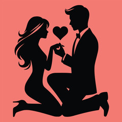 Propose Day Couple in Love Silhouette Pro Vector Art illustrator Design