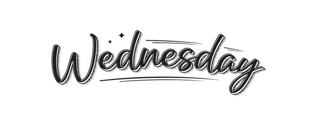 Wednesday lettering. Modern banner with week day text. Sticker for planner. Day of week. Planning concept. Wednesday typography logo design. Vector illustration.