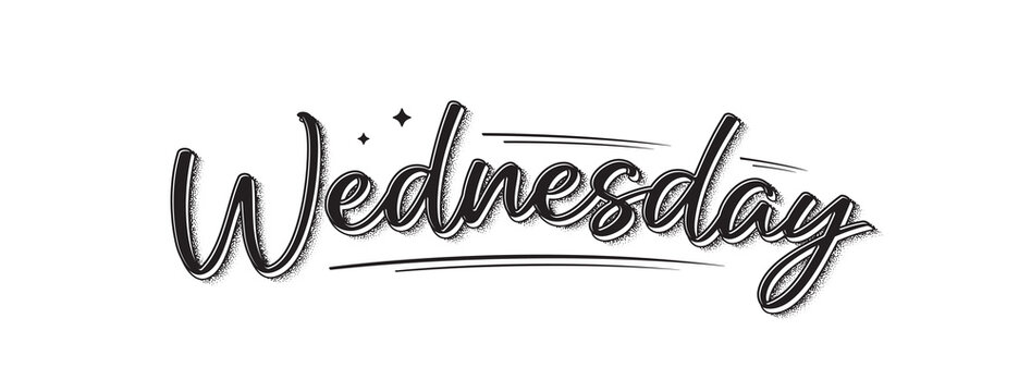 Wednesday lettering. Modern banner with week day text. Sticker for planner. Day of week. Planning concept. Wednesday typography logo design. Vector illustration.