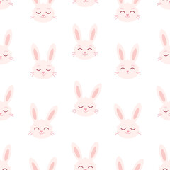 Fototapeta premium White bunny seamless pattern. Easter bunny. Nursery minimalist print. Printing on textiles, wallpaper, wrapping paper. Vector illustration in flat style