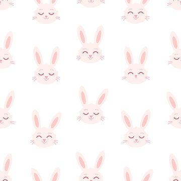 White bunny seamless pattern. Easter bunny. Nursery minimalist print. Printing on textiles, wallpaper, wrapping paper. Vector illustration in flat style
