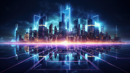 blue red neon light city background