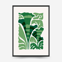 Abstract floral posters template. Modern trendy Matisse minimal style. Tropical jungle. Hand drawn design for wallpaper, wall decor, print, postcard, cover, template, banner.