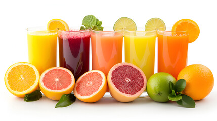 Tasty fruits and juice with vitamins on background, generative ai - obrazy, fototapety, plakaty