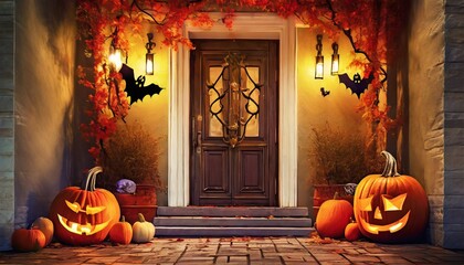 Obraz premium halloween pumpkin in the door