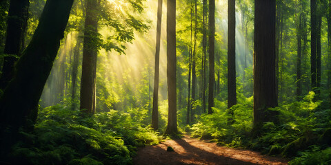 Sun rays in the forest, nature