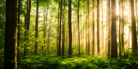 Fototapeta na wymiar Sun rays in the forest, nature
