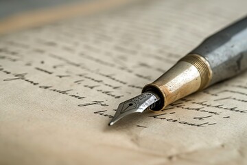 Vintage writing instrument on letter, fitting for period dramas, calligraphy services, or educational materials