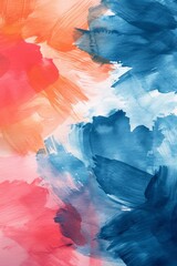 Abstract painting with bright red orange and blue colors