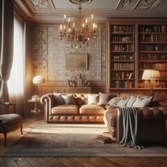 Vintage interior with leather sofa