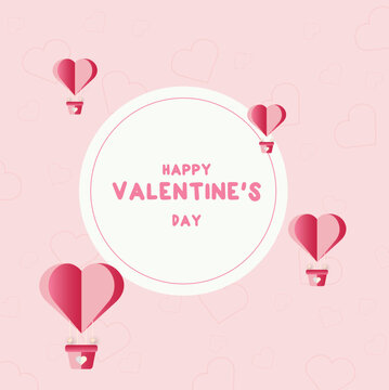 Happy Valentine's day poster with paper hearts. Paper hearts red colors pink background.