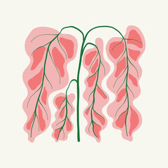 Floral abstract elements. Tropical Botanical composition. Modern trendy Matisse minimal style. Floral poster, invite. Vector arrangements for greeting card or invitation design