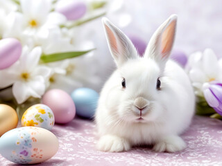 Easter, eggs. Easter cake. Easter rabbit. Easter decoration. Easter abstract blurred background. Holiday, symbol, celebration
