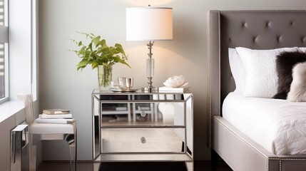 Opt for a mirrored nightstand or dresser to add a touch of glamour and visually expand the space