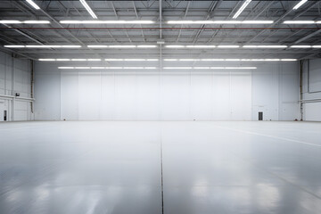 Großer, leerer Hangar, Halle mit heller Beleuchtung, erstellt mit generativer KI - 724044180