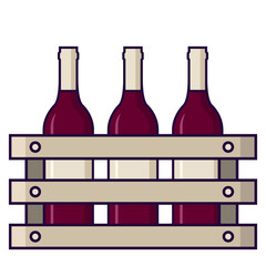 caisse avec trois bouteilles de vin rouge