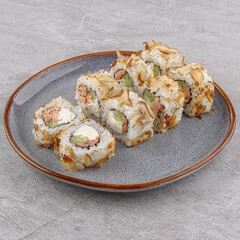 Roll Bonito on a stone background, studio shooting 1