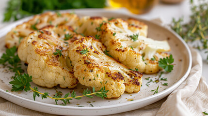 Golden Seared Cauliflower Steaks with Fresh Herb Garnish