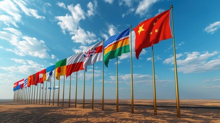 Fototapeta premium Flags of the World Set Against a Blue Sky
