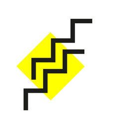 carré jaune et forme escalier noire style memphis