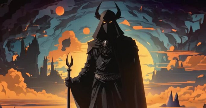 Silhouette illustration of fantasy knight abstract background