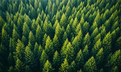 Obraz premium Lush Coniferous Forest Canopy, Aerial View, Rich Green Textures
