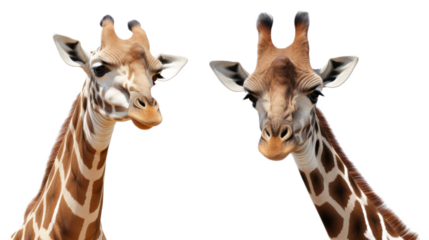 Giraffe and Elephant. Isolated on a white background png like