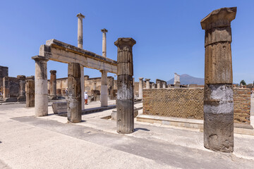 Ruins of an ancient city destroyed by the eruption of the volcano Vesuvius in 79 AD near Naples,...