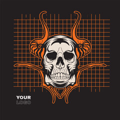 Human head skull surrounded by chains	