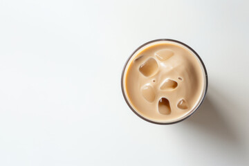 Top view of cold iced coffee on a white background.