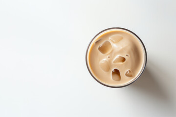 Obraz premium Top view of cold iced coffee on a white background.
