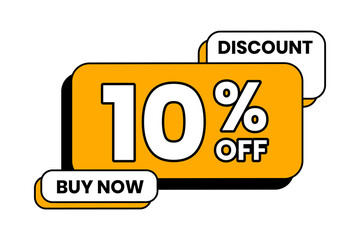Discounts 10 percent off. Yellow template with outline on white background. Vector illustration