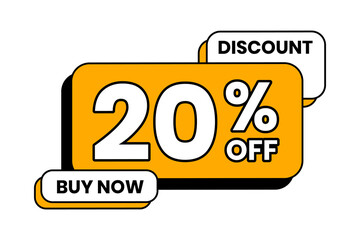 Discounts 20 percent off. Yellow template with outline on white background. Vector illustration