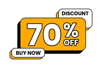 Discounts 70 percent off. Yellow template with outline on white background. Vector illustration