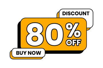Discounts 80 percent off. Yellow template with outline on white background. Vector illustration