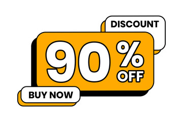 Discounts 90 percent off. Yellow template with outline on white background. Vector illustration