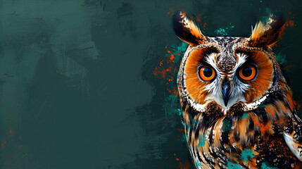 An owl on green background, copy space, generative ai