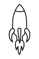 Doodle rocket icon or logo, hand drawn with thin black line. Png clipart isolated on transparent background