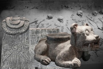 Human sacrifices - two Chac Mool Aztecs.  in stone, containers in which human hearts were placed as...